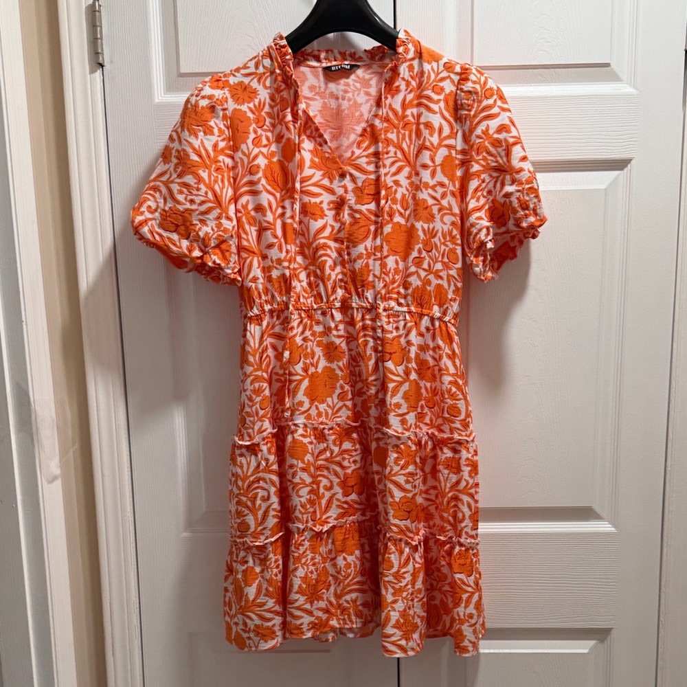 Vibrant Orange Floral Mini Dress